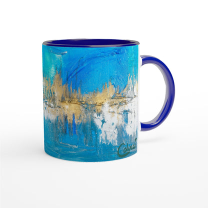 Arrecife Colucci - Taza de cerámica blanca de 11 onzas con el interior de color.