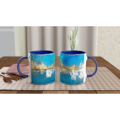 Arrecife Colucci - Taza de cerámica blanca de 11 onzas con el interior de color.