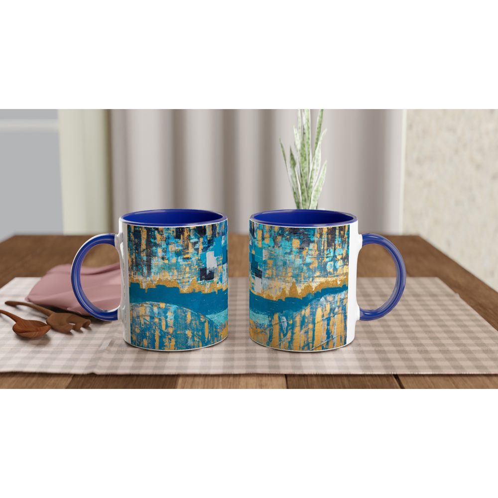 Colucci Art - Taza de cerámica blanca de 11 oz con interior de color.